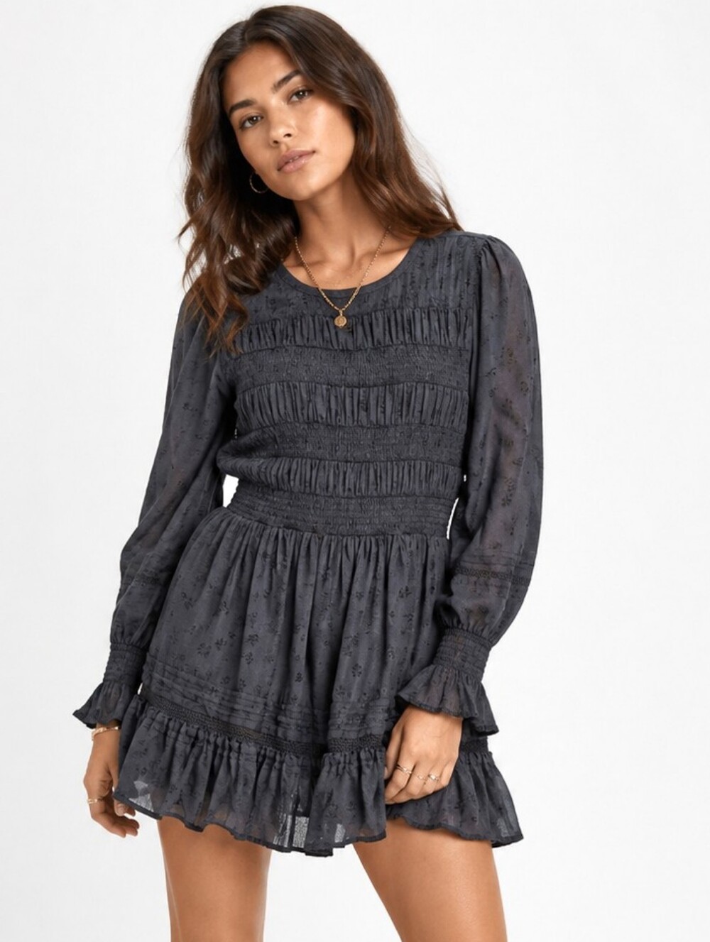 Cleobella Dress Smocked Eyelet black fit and flare Mini